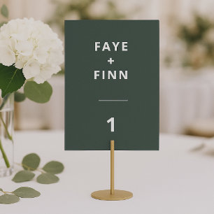 Dark Green Moss Minimalist Scandi Modern Wedding Table Number