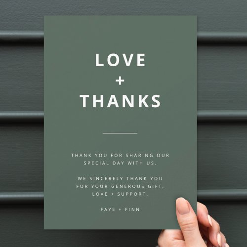 Dark Green  Moss Minimalist Scandi Modern Wedding Thank You Card