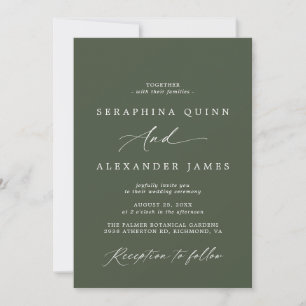 Dark Green Moss Simple Script Formal Wedding Invitation