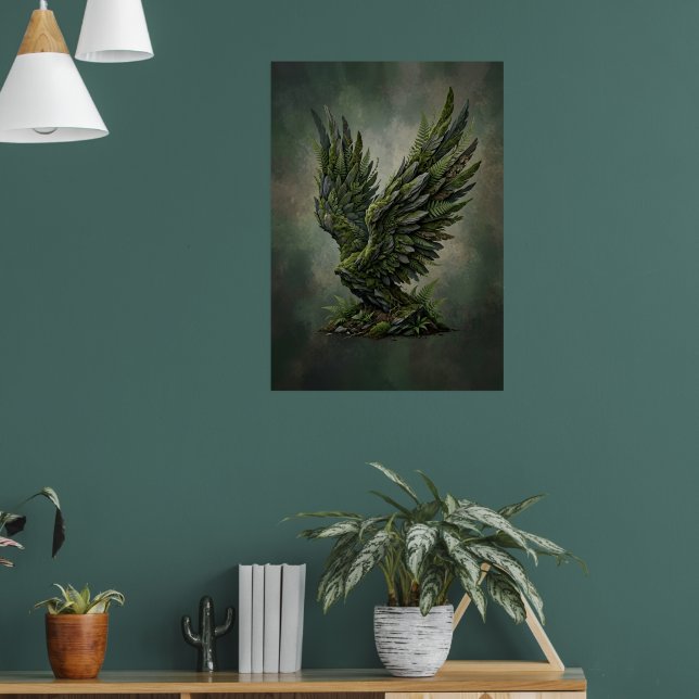 Dark Green Mossy Eagle Forest Fantasy Art Poster (Living Room 1)