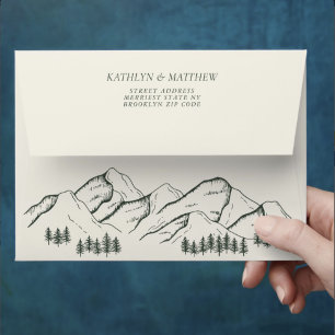 Dark Green Mountain Pine Tree Outdoor Wedding Envelope