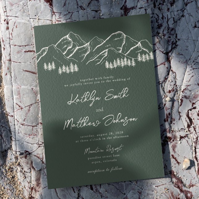 Dark Green Mountain Pine Tree Outdoor Wedding Invitation (Creator Uploaded)
