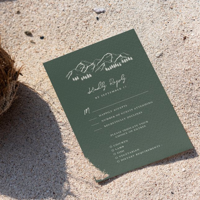 Dark Green Mountain Pine Tree Outdoor Wedding RSVP Card (Creator Uploaded)