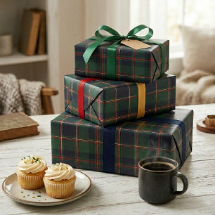Dark Green Navy Blue Red Plaid Wrapping Paper