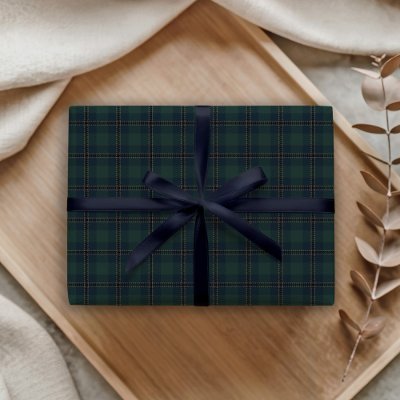 Dark Green Navy Blue Tartan Plaid Polo Equestrian Wrapping Paper