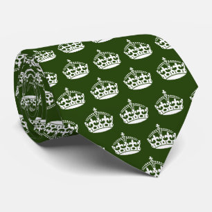 Dark green neck tie with fancy crown pattern