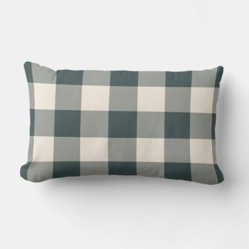 Dark Green Off_White Gingham Pattern Checkered Lumbar Pillow