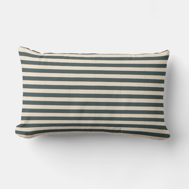 Dark Green Off-White Striped Pattern Lumbar Pillow (Front)