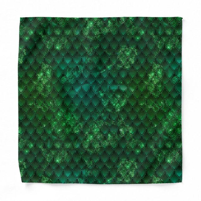 Dark Green Ombre & Sparkles Dragon Scales Bandana (Front)