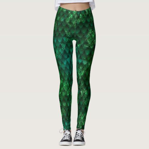 Dark Green Ombre  Sparkles Dragon Scales Leggings