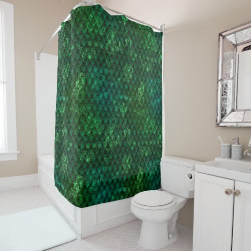 Dark Green Ombre  Sparkles Dragon Scales Shower Curtain