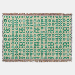 Dark Green on Beige Welsh Tapestry Pattern Blanket