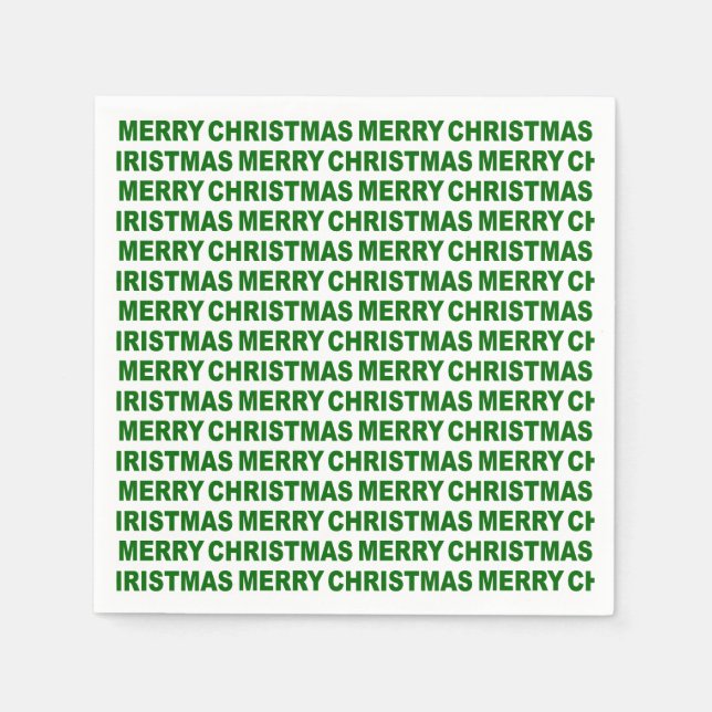 Dark Green on White Christmas Typography Napkins (Front)