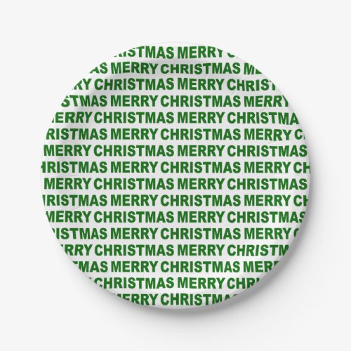 Dark Green on White Christmas Typography Paper Plates