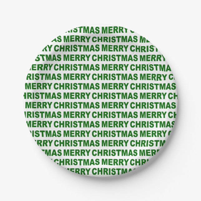 Dark Green on White Christmas Typography Paper Plates (Front)