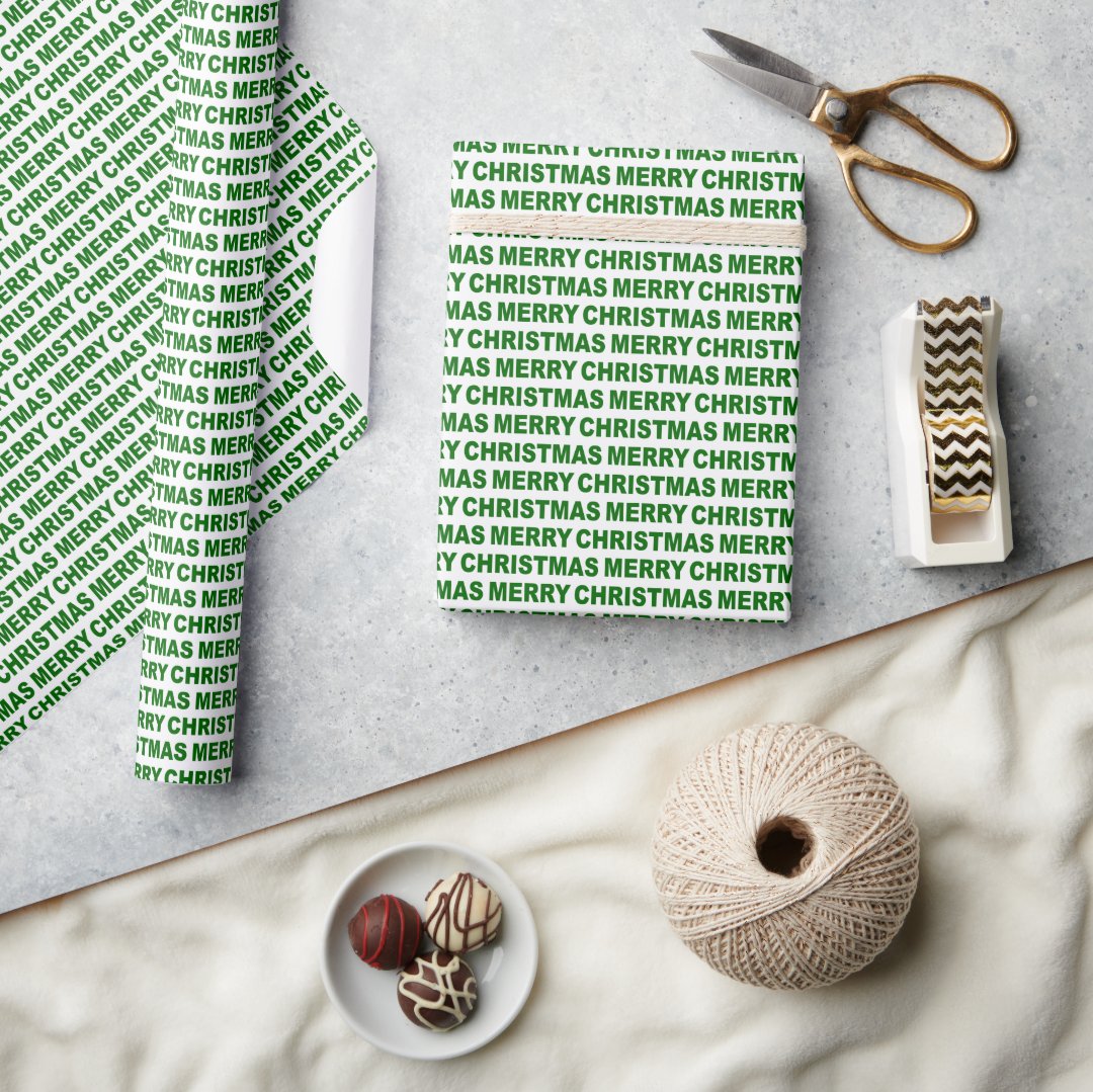 Green Christmas Typography Wrapping Paper