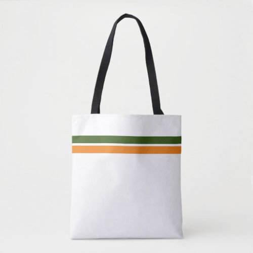 Dark Green Orange Accent Stripes White Background Tote Bag