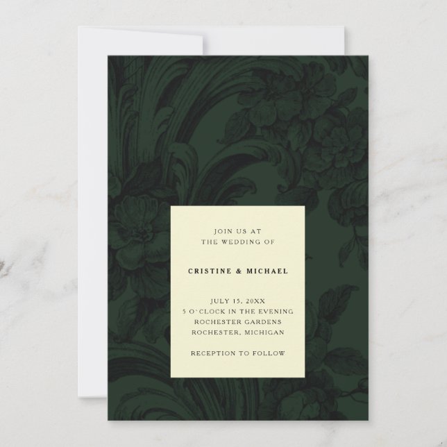 Dark green ornamental Victorian wedding  Invitation (Front)