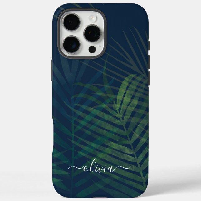 Dark Green Palm Leaves – Custom Case-Mate iPhone Case (Back)