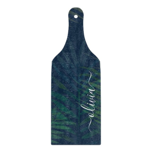 Dark Green Palm Leaves Cutting Board – Tropical (Front)