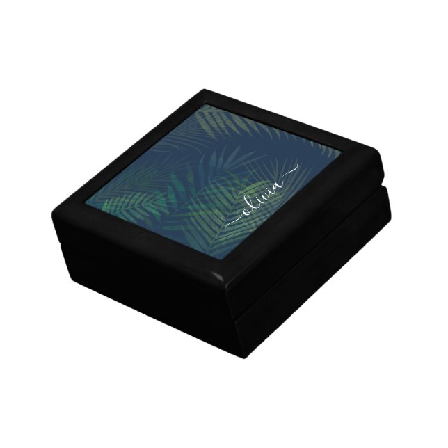 Dark Green Palm Leaves Gift Box | Tropical Botanic (Side)