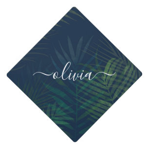 Dark Green Palm Leaves Graduation Cap Topper
