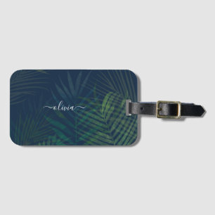 Dark Green Palm Leaves Luggage Tag – Tropical tag
