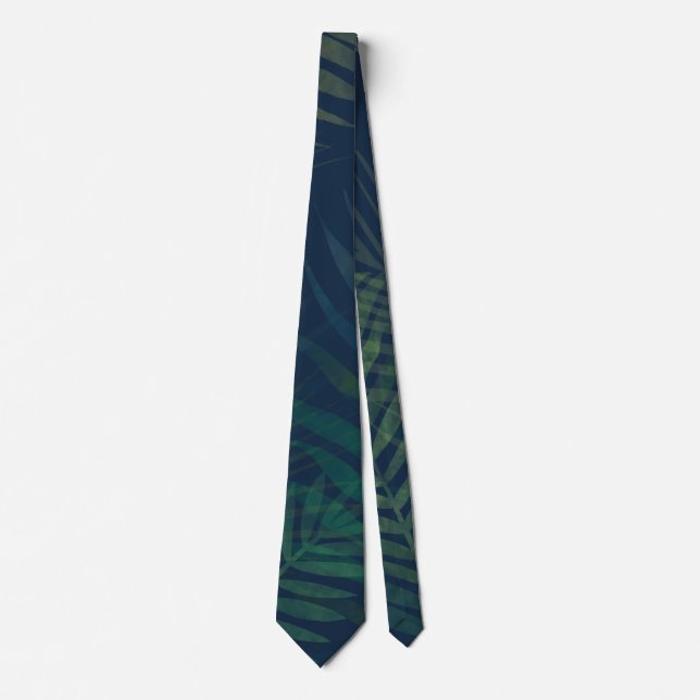 Dark Green Palm Leaves Necktie – Tropical  (Front)