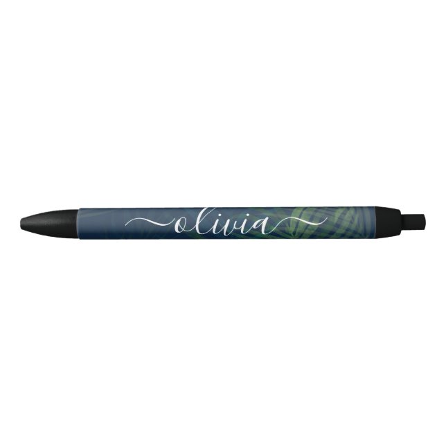 Dark Green Palm Leaves Pattern Pen – Tropical  (Front)