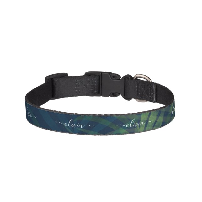 Dark Green Palm Leaves Pattern Pet Collar – Tropic (Front)