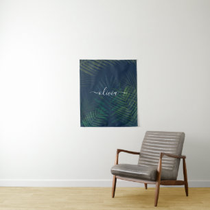 Dark Green Palm Leaves Tapestry   Tropical Jungle 