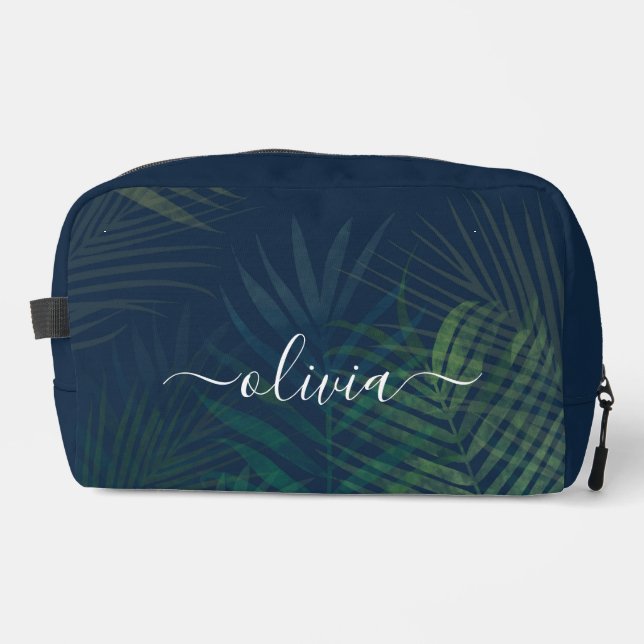 Dark Green Palm Leaves Travel Dopp Kit | Tropical  (Front)