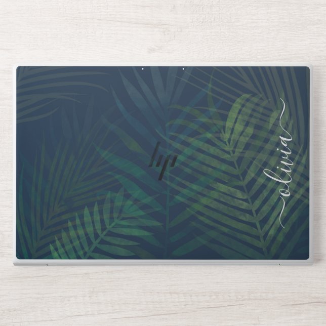 Dark Green Palm Leaves Tropical Laptop Skin  (Front)