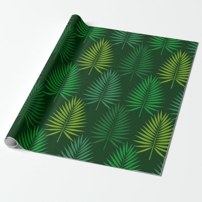 Dark green palm leaves Wrapping Paper (Unrolled)