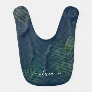 Dark green palms leaves pattern baby bib