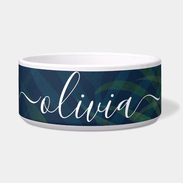 Dark Green Palms Leaves Pattern Bowl • Tropical (Front)