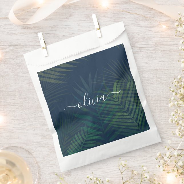 Dark Green Palms Leaves Pattern Favor Bag | Tropic (Clipped)