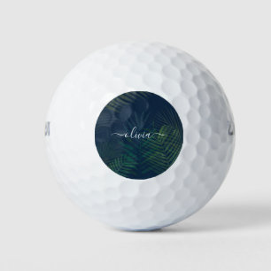 Dark green palms leaves pattern golf balls