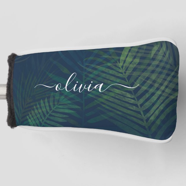 Dark Green Palms Leaves Pattern Golf Head Cover  (Front)