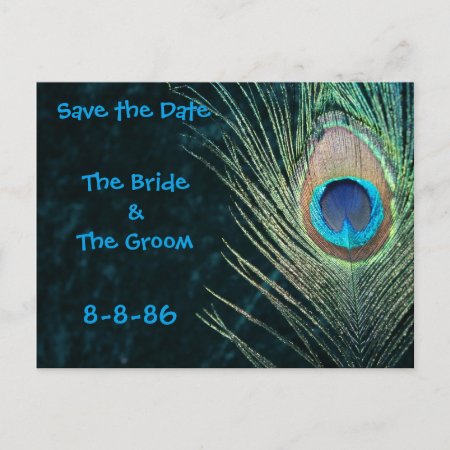 Dark Green Peacock Feathers Save The Date Announcement Postcard