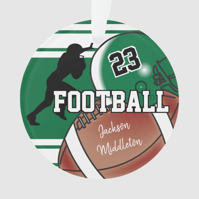 Dark Green Personalize Football Ornament (Front)