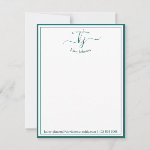 Dark Green Personalized From The Desk Of Note Card