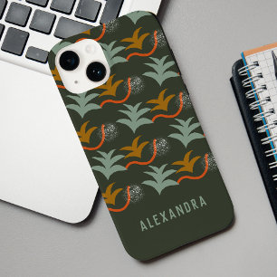 Dark Green Personalized Name Abstract Art Pattern Case-Mate iPhone 14 Case