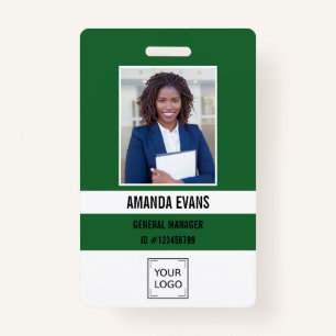 Dark Green Photo Employee Logo or QR CODE Security Badge