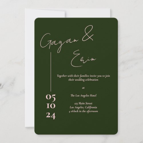 Dark Green pink Love Letter Wedding Invitations 