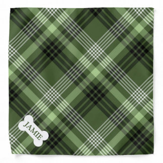 Dark Green Plaid Custom Name Dog Bandana