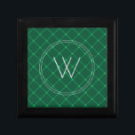 Dark green plaid festive custom monogram flask gift box<br><div class="desc">Elegant winter holidays gift,  dark green plaid pattern,  round frame personalized monogram,  christmas green checkers tiles</div>