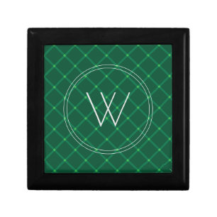 Dark green plaid festive custom monogram flask gift box