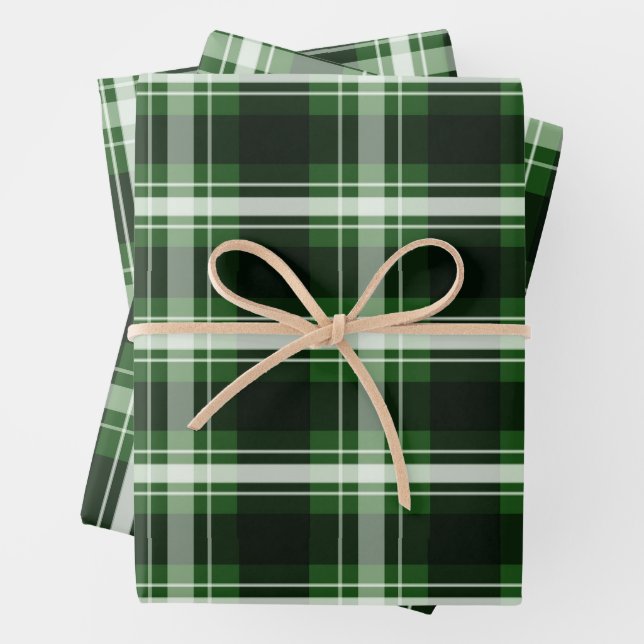 Dark Green Plaid Wrapping Paper Sheets (In situ)