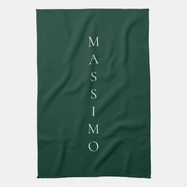 Dark Green Plain Elegant Casual Own Name Kitchen Towel (Vertical)